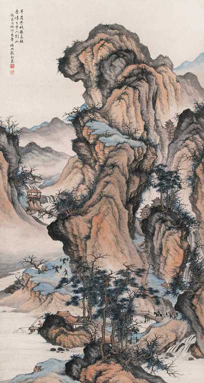 殷梓湘 翠崖叠嶂 立轴